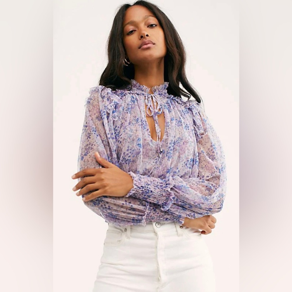 Free People Twyla Floral Top In Lilac